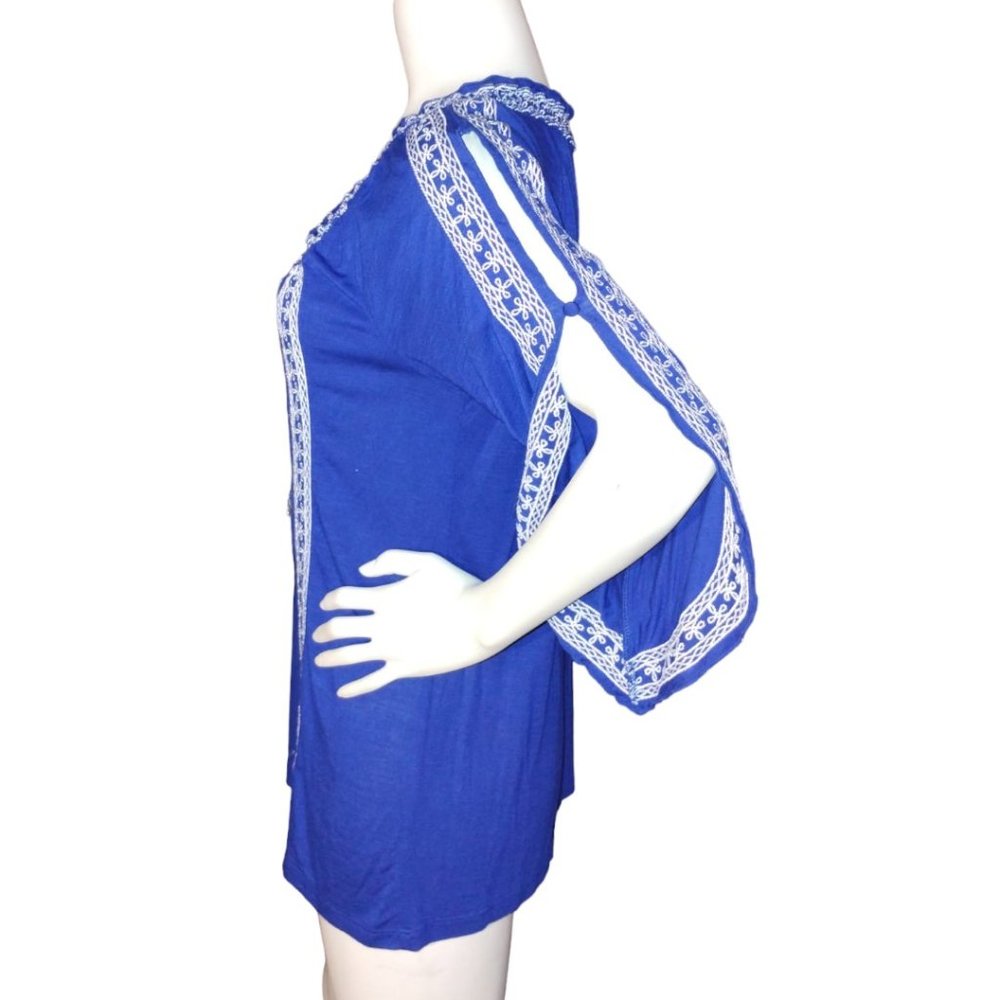 INC International Concepts Women's Royal blue, Embroidered/Mirrored Peasant Top - Picture 2 of 13